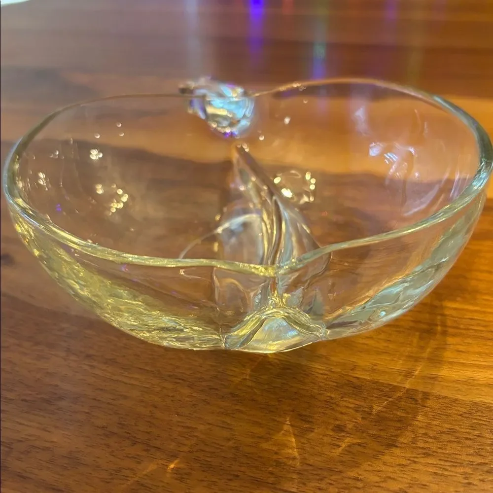 Glass Apple Candy Trinket Dish With Two Compartments 6”